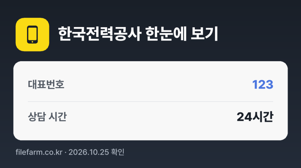 한국전력공사 한눈에 보기: 123 · 매일 24시간
