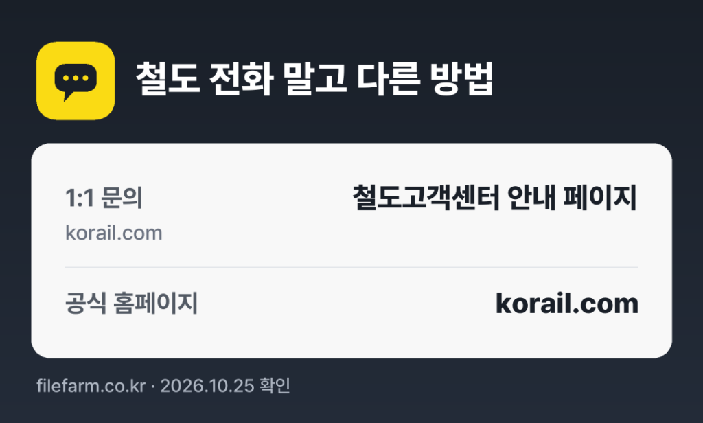 철도 전화 말고 다른 방법: 1:1 문의, 공식 홈페이지