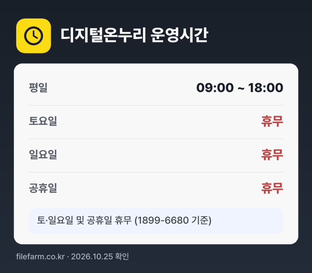 디지털온누리 운영시간: 평일 09:00 ~ 18:00 · 토 · 일 · 공휴일 휴무