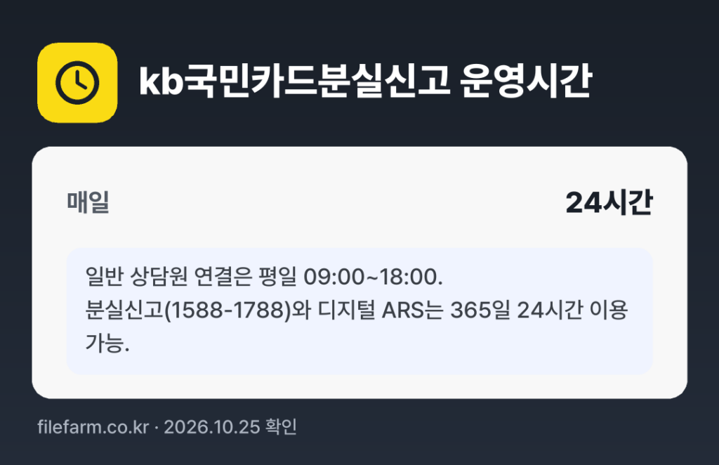 kb국민카드분실신고 운영시간: 매일 24시간