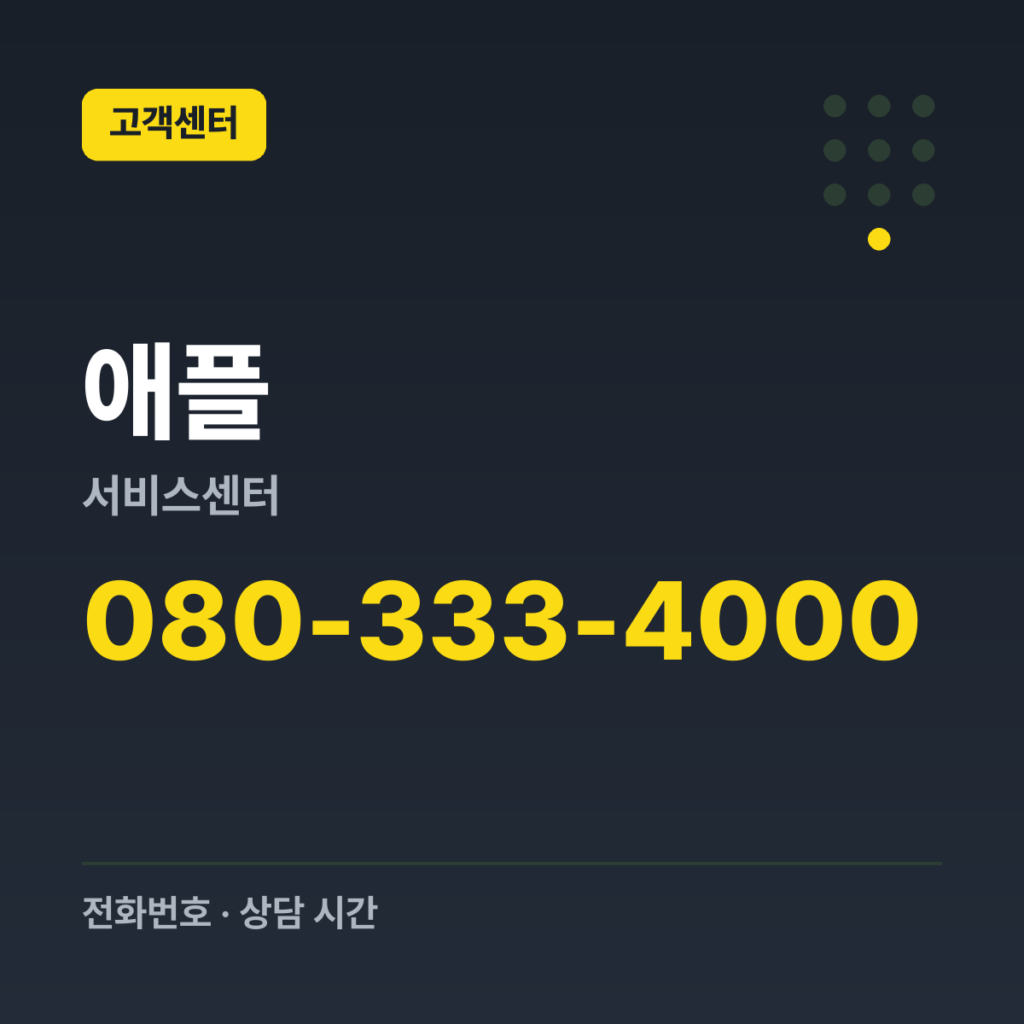 애플서비스센터 기술지원(제품 오류·Apple 계정·보증·수리) 080-333-4000