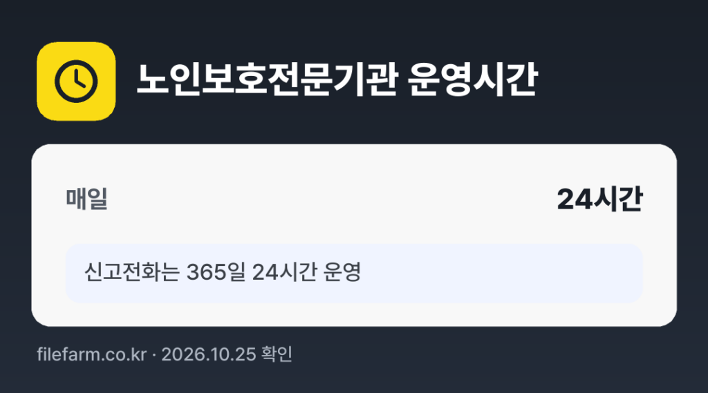 노인보호전문기관 운영시간: 매일 24시간