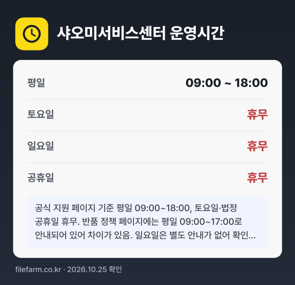 샤오미서비스센터 운영시간: 평일 09:00 ~ 18:00 · 토 · 일 · 공휴일 휴무
