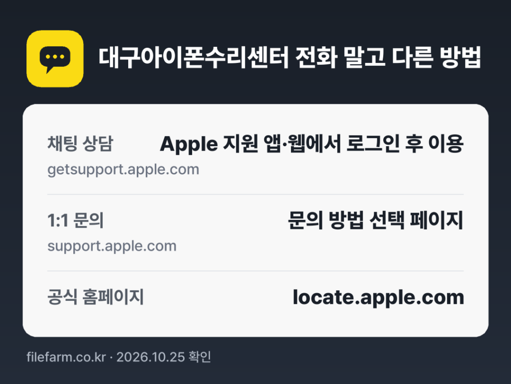 대구아이폰수리센터 전화 말고 다른 방법: 채팅 상담, 1:1 문의, 공식 홈페이지
