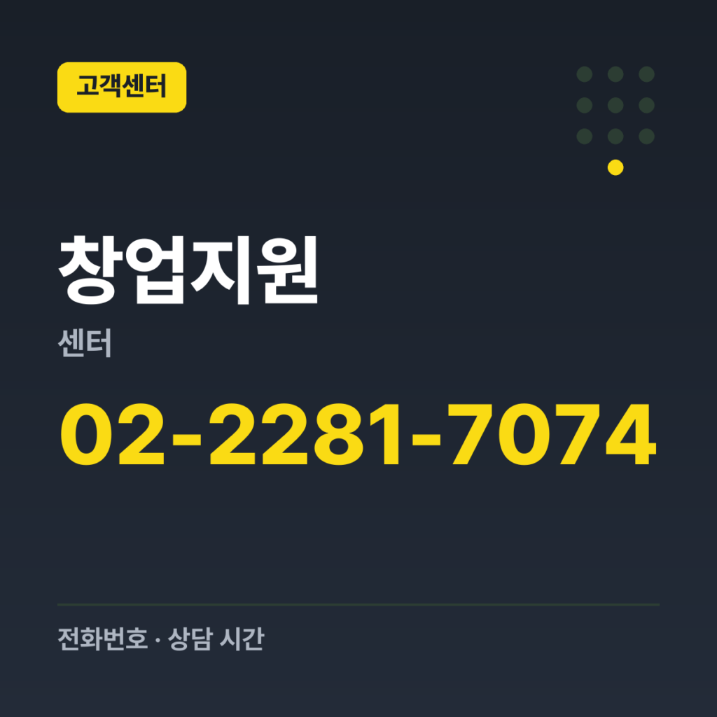 창업지원센터 대표전화 02-2281-7074