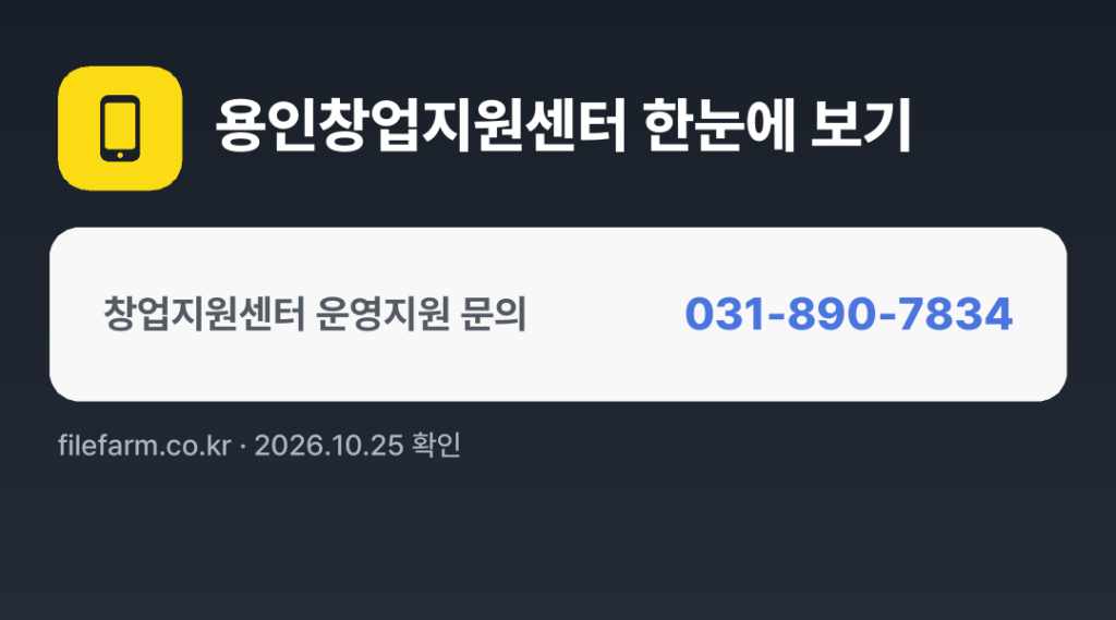 용인창업지원센터 한눈에 보기: 031-890-7834