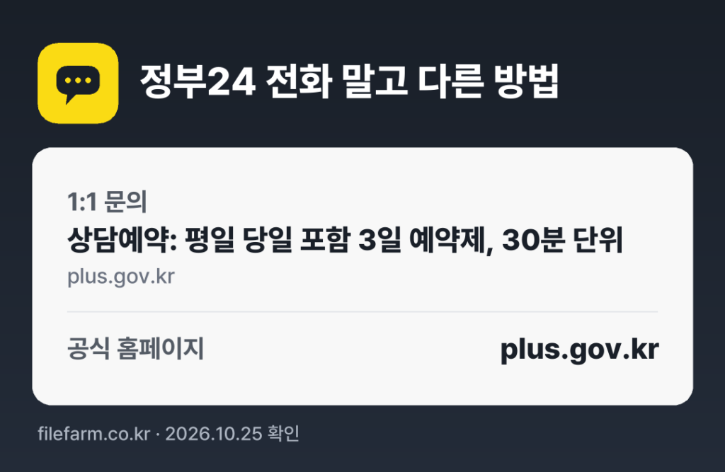 정부24 전화 말고 다른 방법: 1:1 문의, 공식 홈페이지