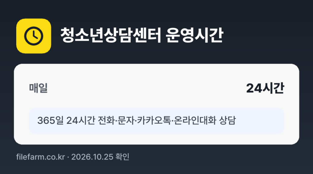 청소년상담센터 운영시간: 매일 24시간