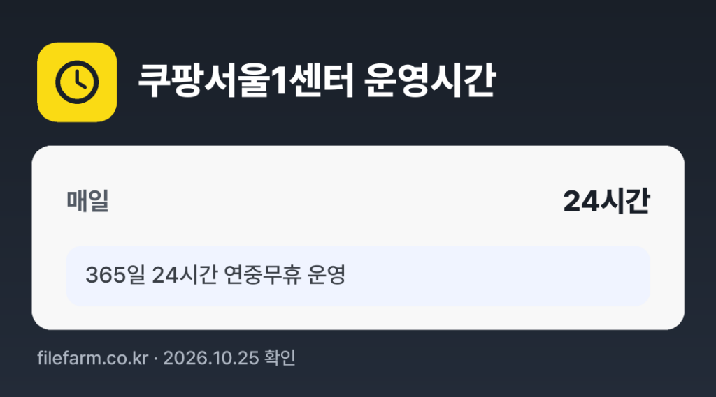 쿠팡서울1센터 운영시간: 매일 24시간