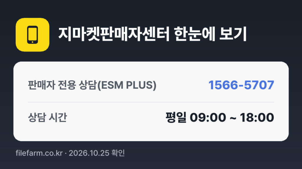 지마켓판매자센터 한눈에 보기: 1566-5707 · 평일 09:00 ~ 18:00 · 토 · 일 · 공휴일 휴무