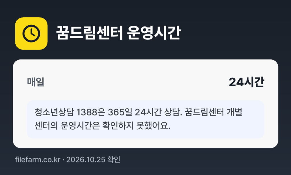 꿈드림센터 운영시간: 매일 24시간