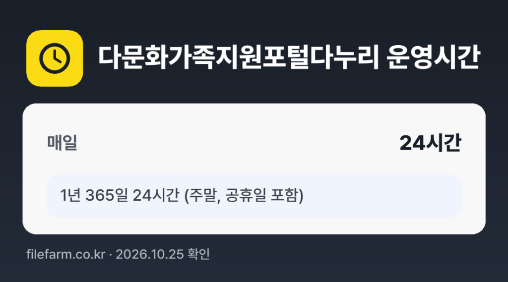 다문화가족지원포털다누리 운영시간: 매일 24시간