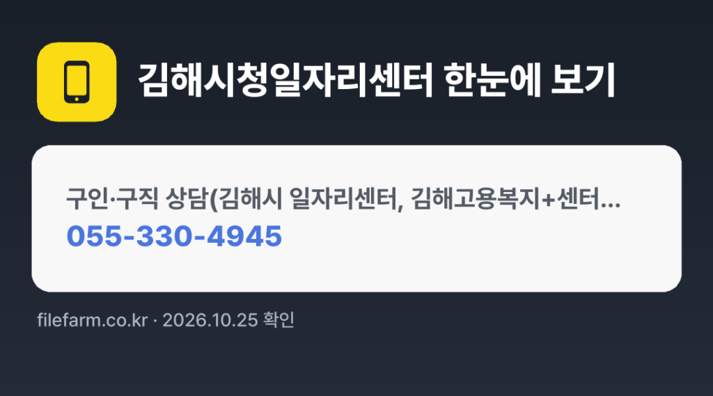 김해시청일자리센터 한눈에 보기: 055-330-4945