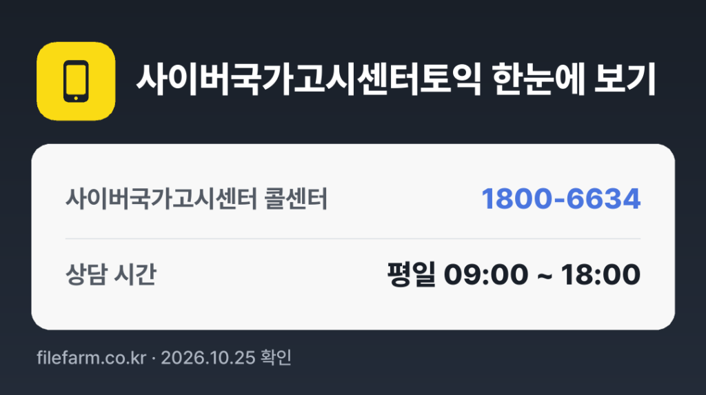 사이버국가고시센터토익 한눈에 보기: 1800-6634 · 평일 09:00 ~ 18:00 · 토 · 일 · 공휴일 휴무