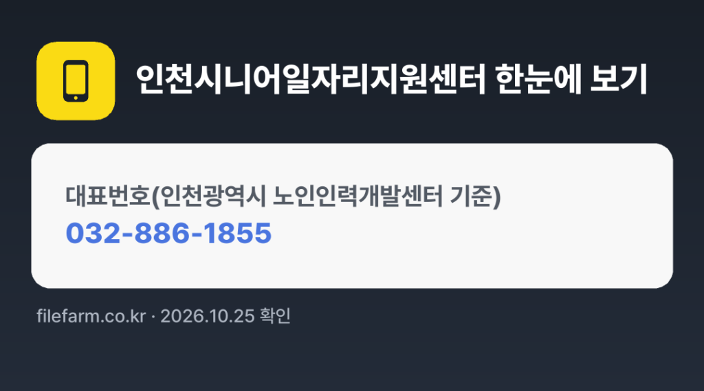 인천시니어일자리지원센터 한눈에 보기: 032-886-1855