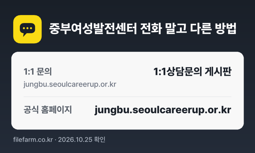 중부여성발전센터 전화 말고 다른 방법: 1:1 문의, 공식 홈페이지