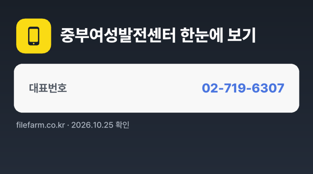 중부여성발전센터 한눈에 보기: 02-719-6307