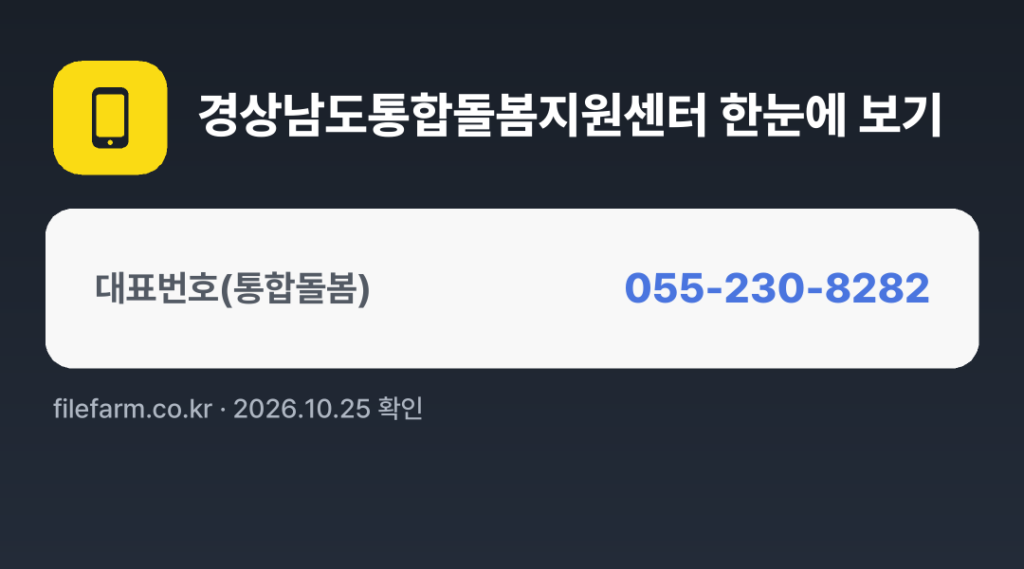 경상남도통합돌봄지원센터 한눈에 보기: 055-230-8282
