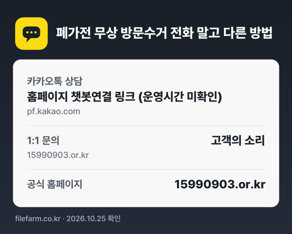 폐가전 무상 방문수거 전화 말고 다른 방법: 카카오톡 상담, 1:1 문의, 공식 홈페이지