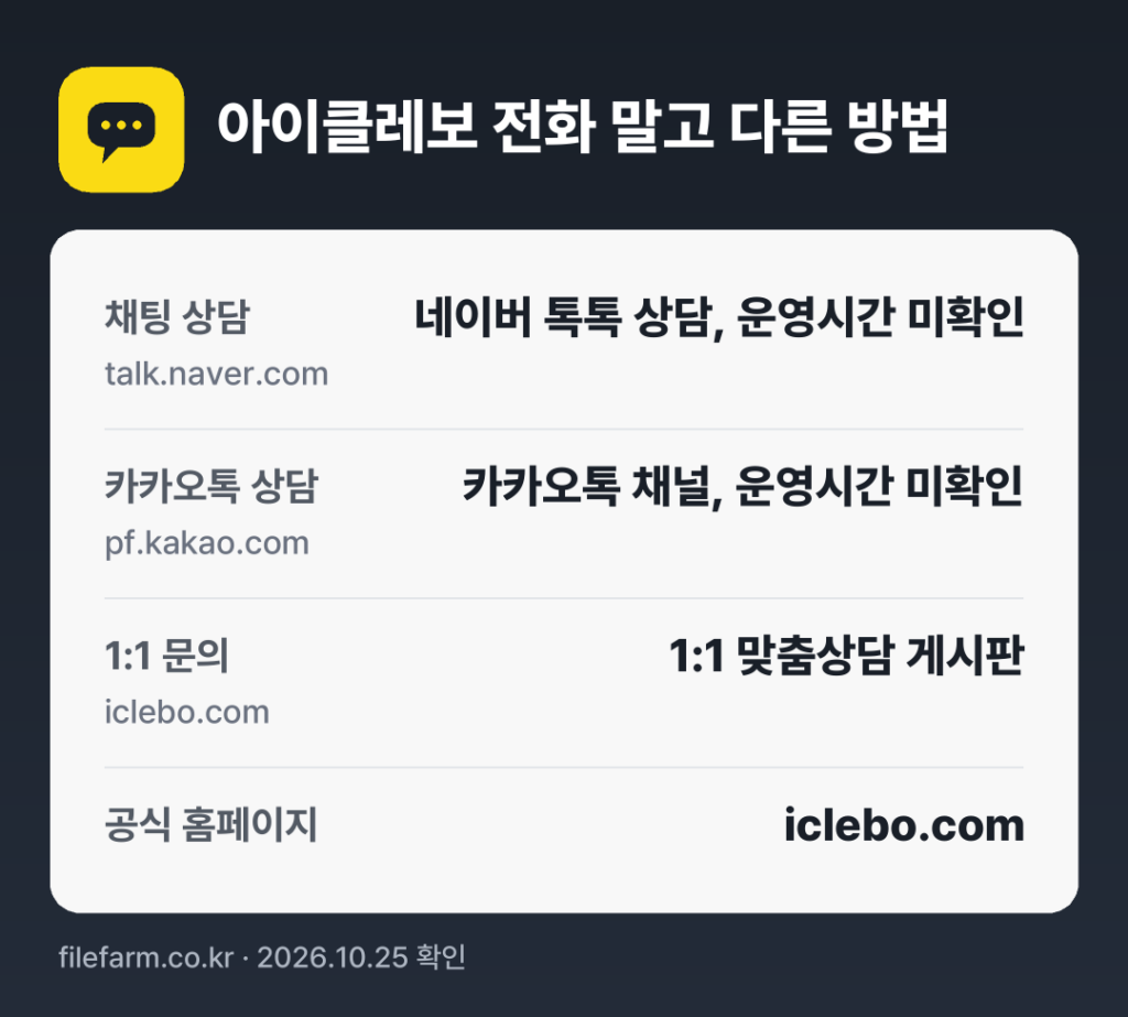 아이클레보 전화 말고 다른 방법: 채팅 상담, 카카오톡 상담, 1:1 문의, 공식 홈페이지